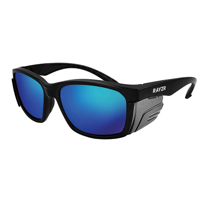 Rayzr Safety Glasses - Matte Black Frame - Blue Mirror Polarised