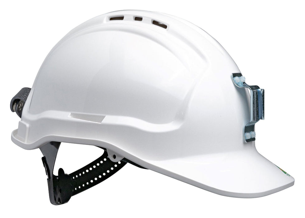Tuffgard Vented Hard Hat with Sliplock Harness and metal lamp bracket
