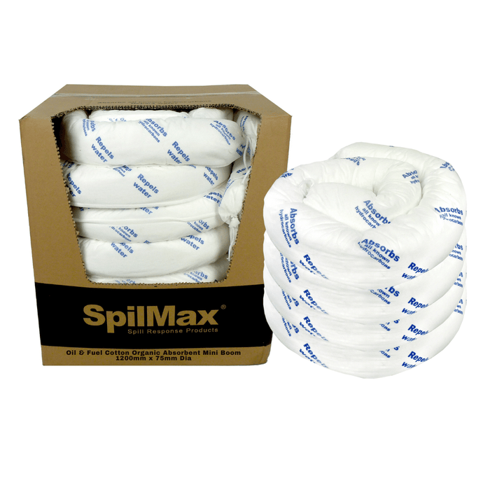 SpilMax Cotton Organic Absorbent Mini Boom - Oil & Fuel (1,200mmL x 75mmDia)