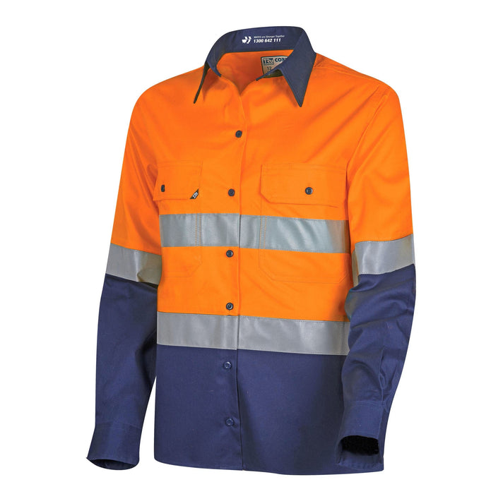 Lightweight Womens Hi-Vis Shirt with Reflective Tape Orange/ Navy