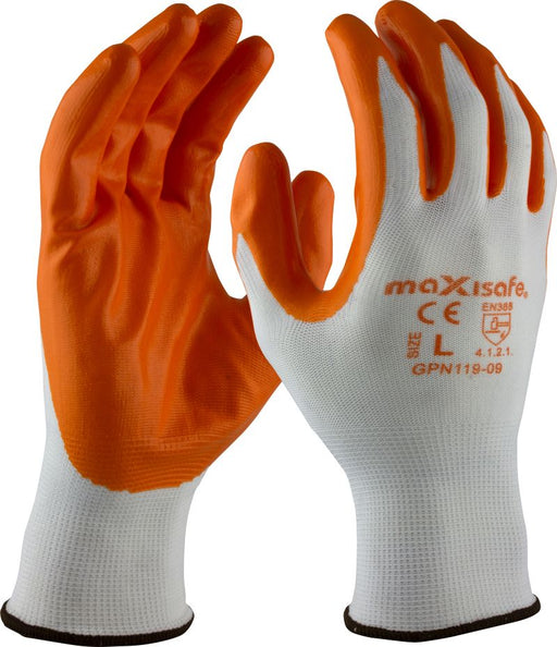 Maxisafe Orange Nitrile Coated Polyester Glove, Pack of 5 pairs