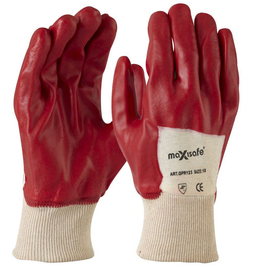 Maxisafe Red PVC single dipped - Knit Wrist