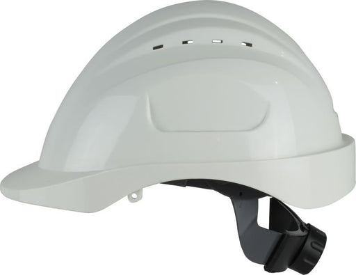 Maxisafe Long Peak White Vented Hard Hat, ratchet harness