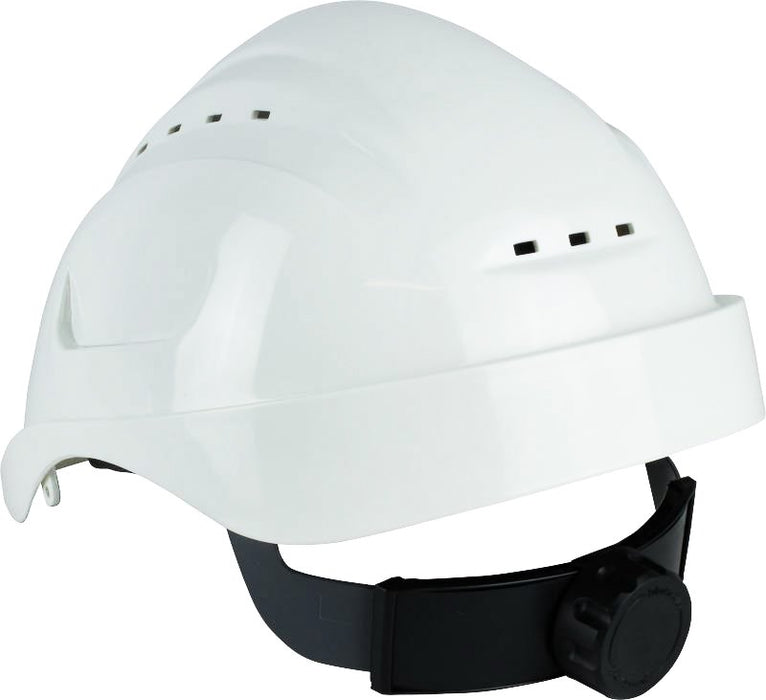 Maxisafe Long Peak White Vented Hard Hat, ratchet harness