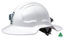 White Broadbrim hard hat Non-Vented w/ metal miners bracket