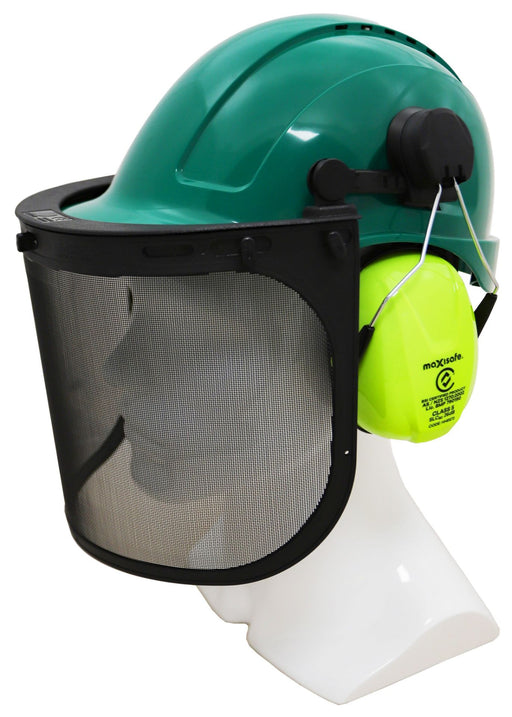 Forestry Kit - Green Helmet with Mesh Visor & Muff