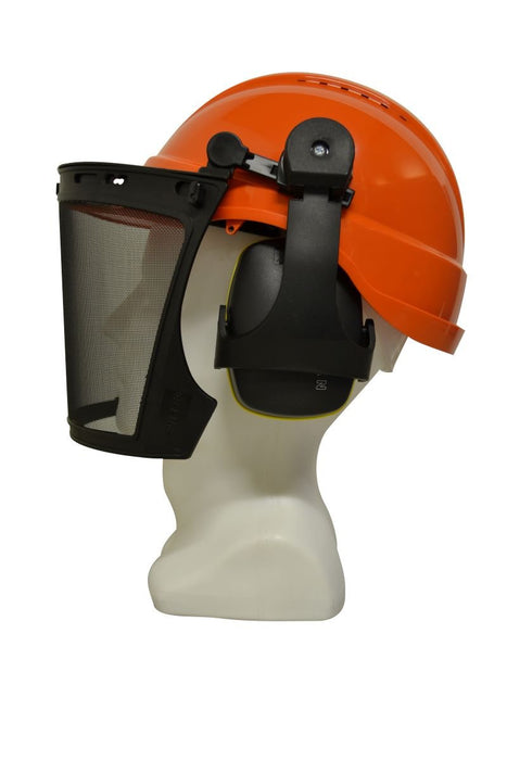 Forestry Kit - Orange Helmet with Mesh Visor & Muff