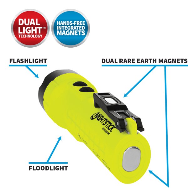 Nightstick Rechargable Dual-Light Flashlight w/Magnets - Intrinsically Safe