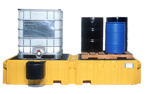 Ultra - IBC Spill Pallet Twin 1 Left Side Bucket Shelf, Drain