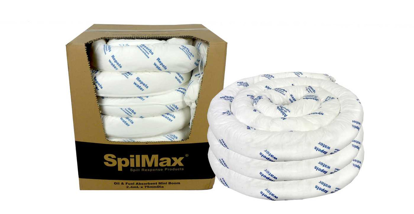 SpilMax Absorbent Mini Boom - Oil & Fuel (2,400mmL x 75mmDia)