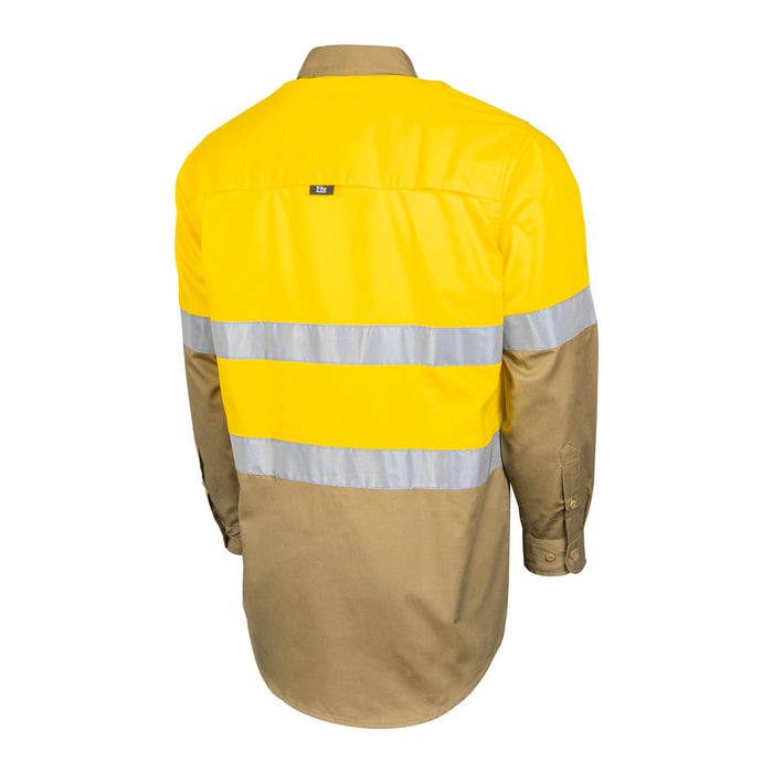 Lightweight Vented Hi-Vis Drill Shirt with Reflective Tape-Yellow/Khaki