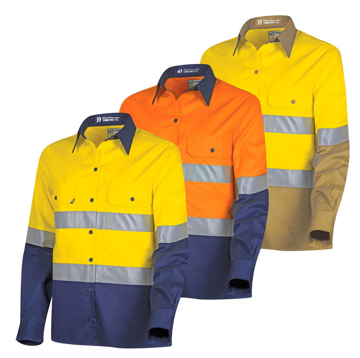 Lightweight Womens Hi-Vis Shirt with Reflective Tape Yellow/Navy